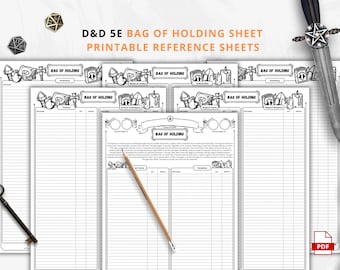DnD Bag of Holding, D&D Inventory Management, Printable PDF, Compatible With Fifth Edition