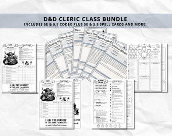D&D Cleric Class Bundle: 5e, 5.5e Spell Cards, Cheat Sheet (Digital Download)
