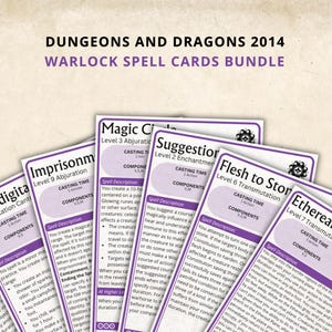 Warlock DnD Spell Cards 5e 2014 New Digital Download - Dungeons and Dragons 5e - D&D Spell Book - Warlock