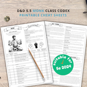 Monk Class Cheat Sheet: DnD 5e Reference Guide (PDF Download 2024 Edition)