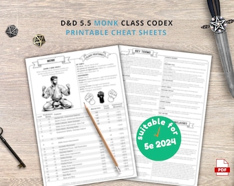 Monk Class Cheat Sheet: DnD 5e Reference Guide (PDF Download 2024 Edition)