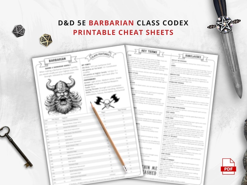 Dnd 5e Barbarian Class Codex Printable | Barbarian Cheat Sheet | Dnd ...