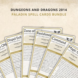 Paladin DnD Spell Cards 5e 2014 New Digital Download - Dungeons and Dragons 5e - D&D Spell Book - Paladin