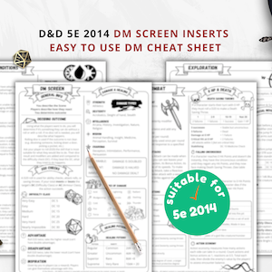 Dungeon Master Cheat Sheet | D&D 5e 2014 Quick Reference | Printable PDF for DM Tools