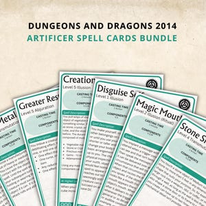 Artificer DnD Spell Cards 5e 2014 New Digital Download - Dungeons and Dragons 5e - D&D Spell Book - Artificer