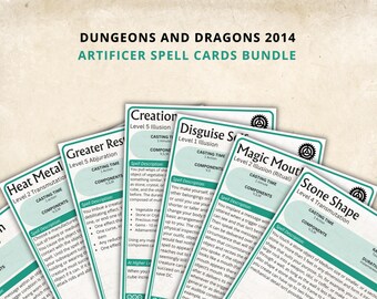 Artificer Spell Cards 5e: D&D Spell Book (Digital Download, SRD Compliant)