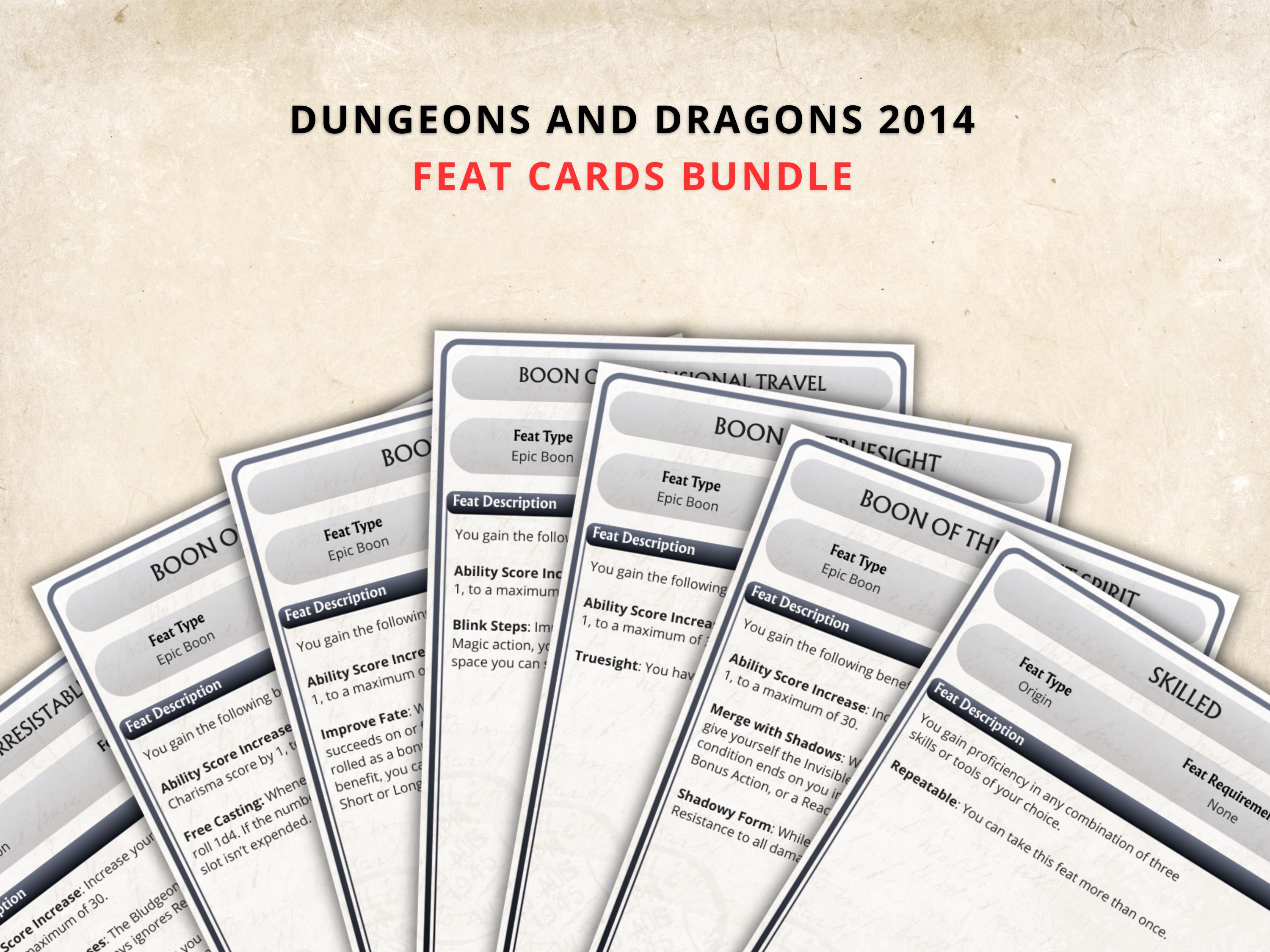 Dnd 5e Feat Cards: Printable Character Reference (PDF Download) - Etsy