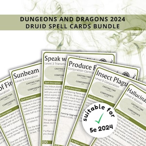 Druid DnD Spell Cards 5e 2024 New Digital Download - Dungeons and Dragons 5e - D&D Spell Book - Druid Spell Deck
