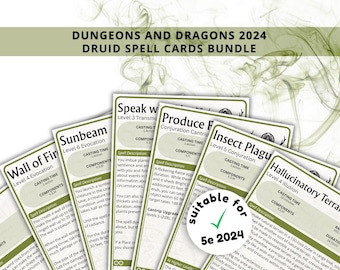 Druid Spell Cards 5e: D&D Spell Book (Digital Download, 118 SRD Spells, 2024)
