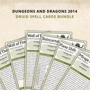 Druid DnD Spell Cards 5e 2014 New Digital Download - Dungeons and Dragons 5e - D&D Spell Book - Druid