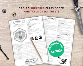 Sorcerer Class Cheat Sheet: DnD 5e Reference Guide (PDF Downloadable 2024 Edition)