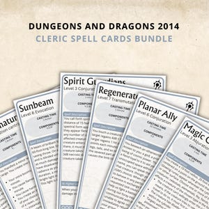 Cleric DnD Spell Cards 5e 2014 New Digital Download - Dungeons and Dragons 5e - D&D Spell Book - Cleric