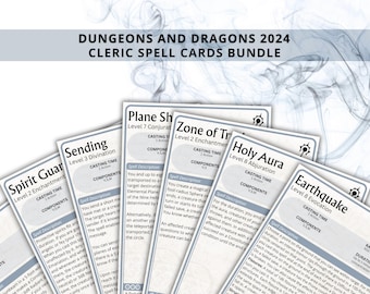 Cleric Spell Cards 5e: D&D Spell Book (Digital Download, 2024 Ruleset)