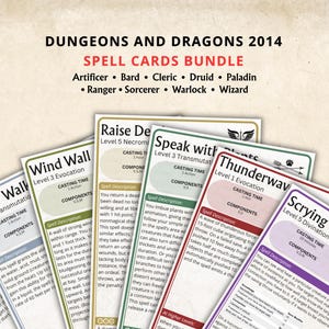 Complete DnD Spell Cards 5e 2014 New Digital Download - Dungeons and Dragons 5e - D&D Spell Book - All Classes - 884 Spell Cards Plus Extras