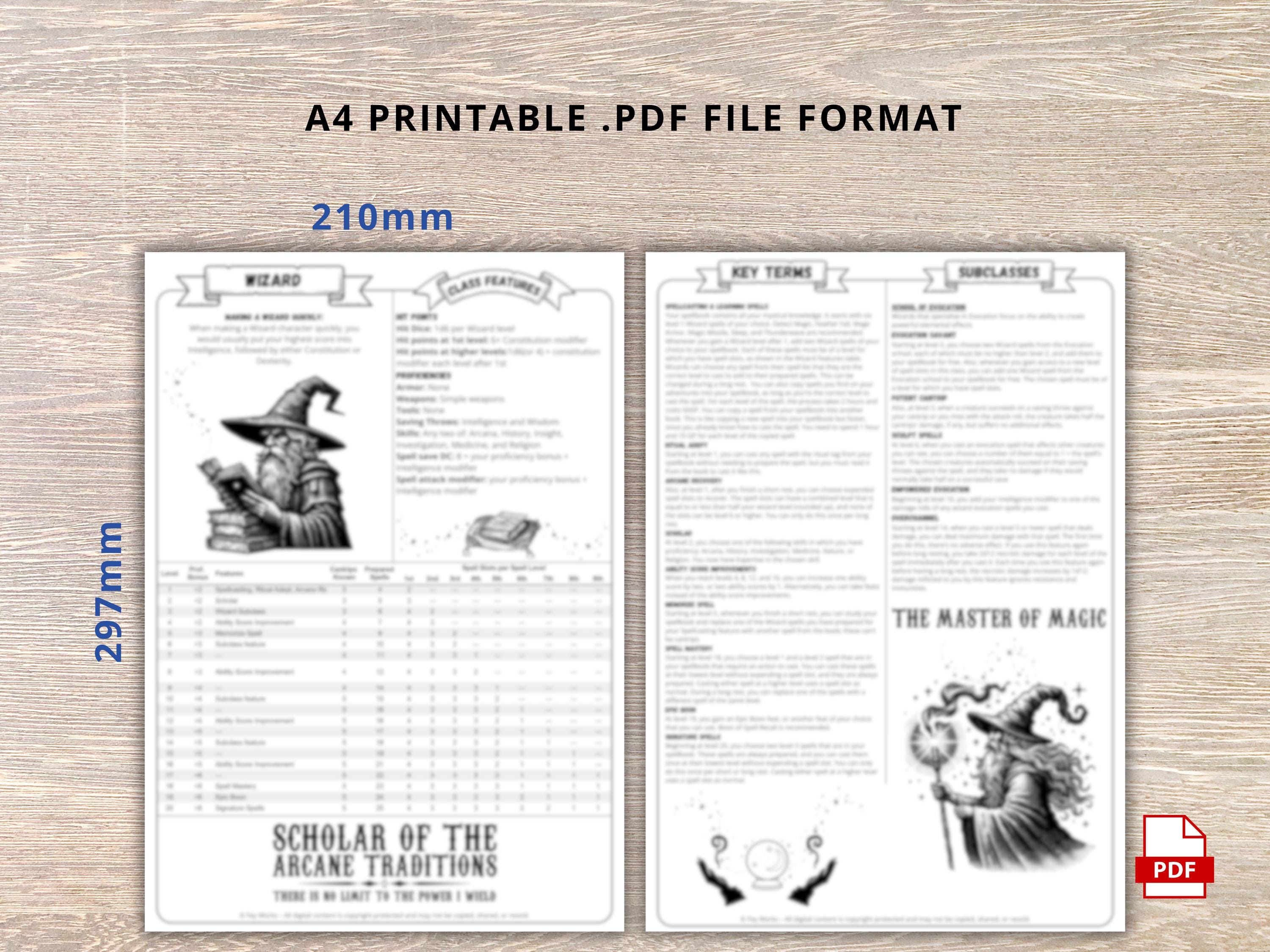 Wizard Class Cheat Sheet: D&D 5e 2024 Reference Guide (PDF Download) - Etsy