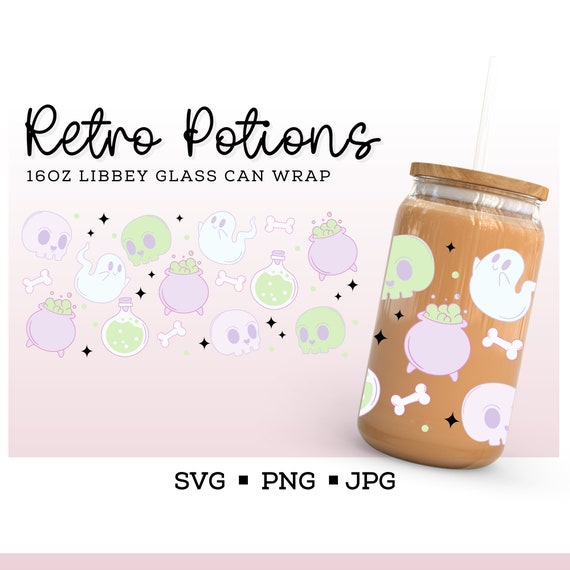 Ghost Libbey Glass Svg, 16oz Glass Can Wrap. Retro Ghost Svg, Fall Glass Cup Svg, Libbey Glass 16oz Wrap Halloween, Can Glass Svg
