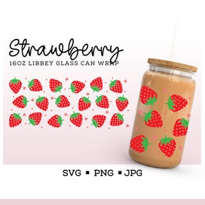 Strawberry 16oz Libbey Wrap, Libbey Glass Wrap Strawberry SVG Sublimation Designs, Digital Download