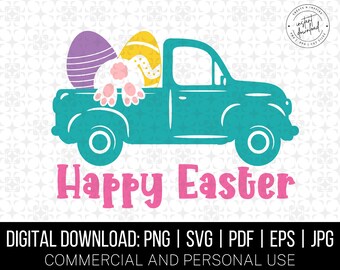 camión de pascua svg, camión de pascua con conejito svg, camión vintage svg, , png, eps, jpeg, descarga instantánea