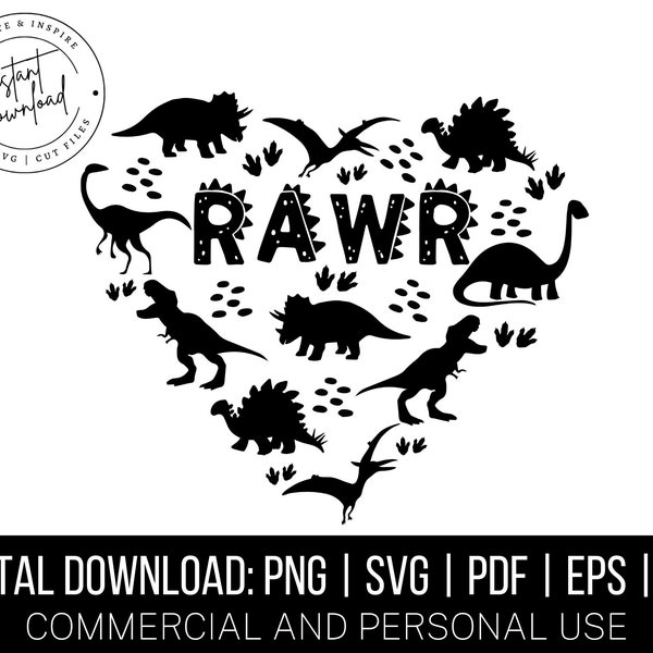 Dinosaur Heart SVG PNG EPS, Dinosaur svg, Dinosaur Clipart, t-rex svg, Cut File Cricut, Valentine svg, Rawr Svg