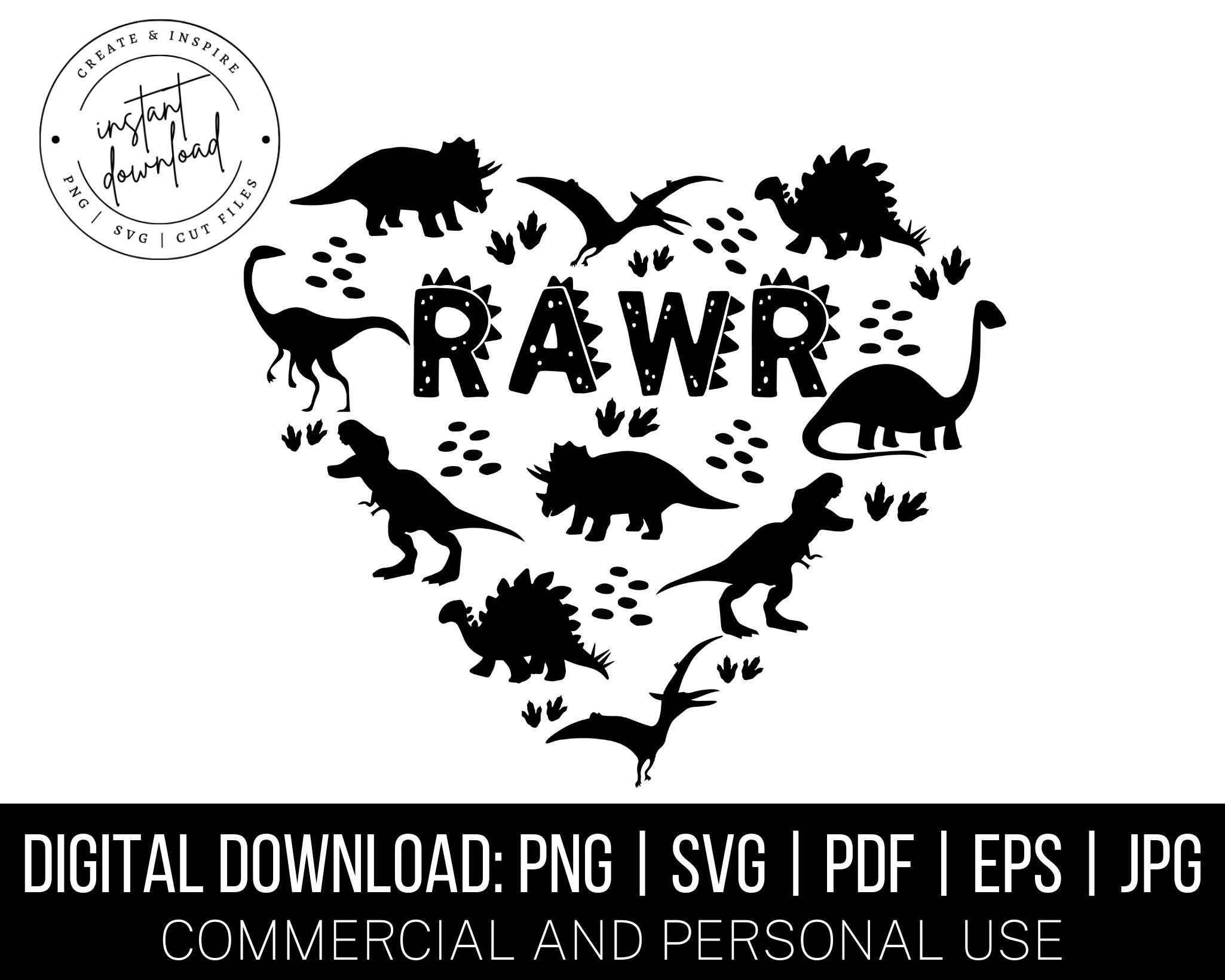 Dinosaur Heart SVG PNG EPS, Dinosaur Svg, Dinosaur Clipart, T-rex Svg
