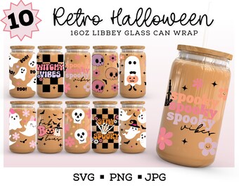 Bundle Retro Halloween Libbey SVG, Glass Cup Svg, Halloween Can Glass, Libbey Glass Svg, Ghost Svg, Halloween SVG, Retro Halloween