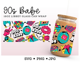 90s Babe SVG PNG, Libbey Glass Wrap 16 oz Beer Glass Svg Trendy Svg, 90s Nostalgia, 90s Coffee Mug, 30th Birthday Gift
