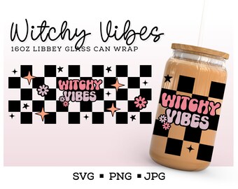 Witchy Vibes Halloween Libbey SVG, Glass Cup Svg, Halloween Can Glass, Libbey Glass Svg, Ghost Svg, Halloween SVG, Retro Halloween