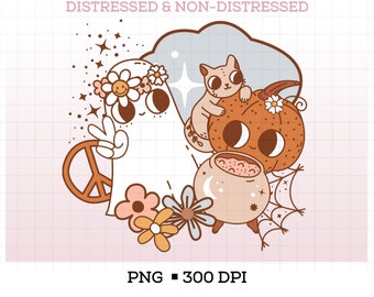 Hippie Retro Halloween PNG, Sublimation Png, Ghost Png, Tshirt Design, Groovy Halloween Tshirt