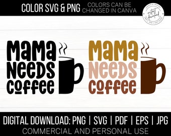 Mama Needs Coffee SVG PNG, Iced Coffee SVG, Mom Coffee Cup Svg, Coffee Clipart, Digital File