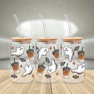 Ghost Libbey Glass png, 16oz Glass Can, Pumpkin Spice png, Fall Glass Cup png, Libbey Glass 16oz Wrap Halloween, Can Glass, Cute Halloween