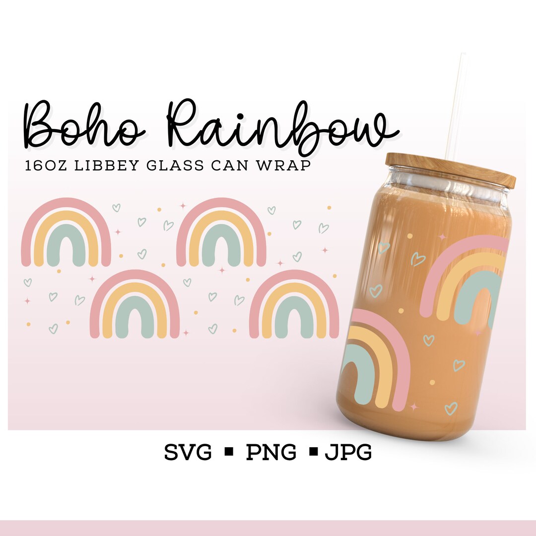 Boho Rainbow 16oz Libbey Wrap, Libbey Glass Wrap SVG Sublimation ...