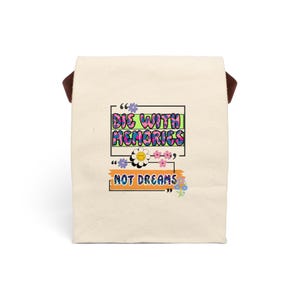 Colorful Canvas Lunch Bag with Strap, Inspirational Lunch Tote, Eco-Friendly Food Storage, Gift for School, Travel, or Picnics