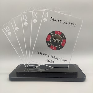 Personalized Lucite Poker Award - Acrylic Trophy for Poker, Casino, Card games