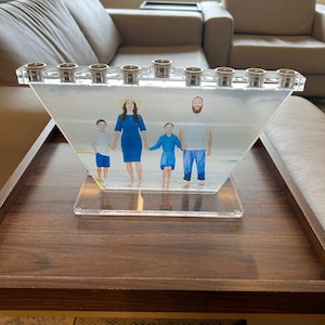 Personalized menorah with your picture printed on it - Acrylic Chanukah gift (Large)