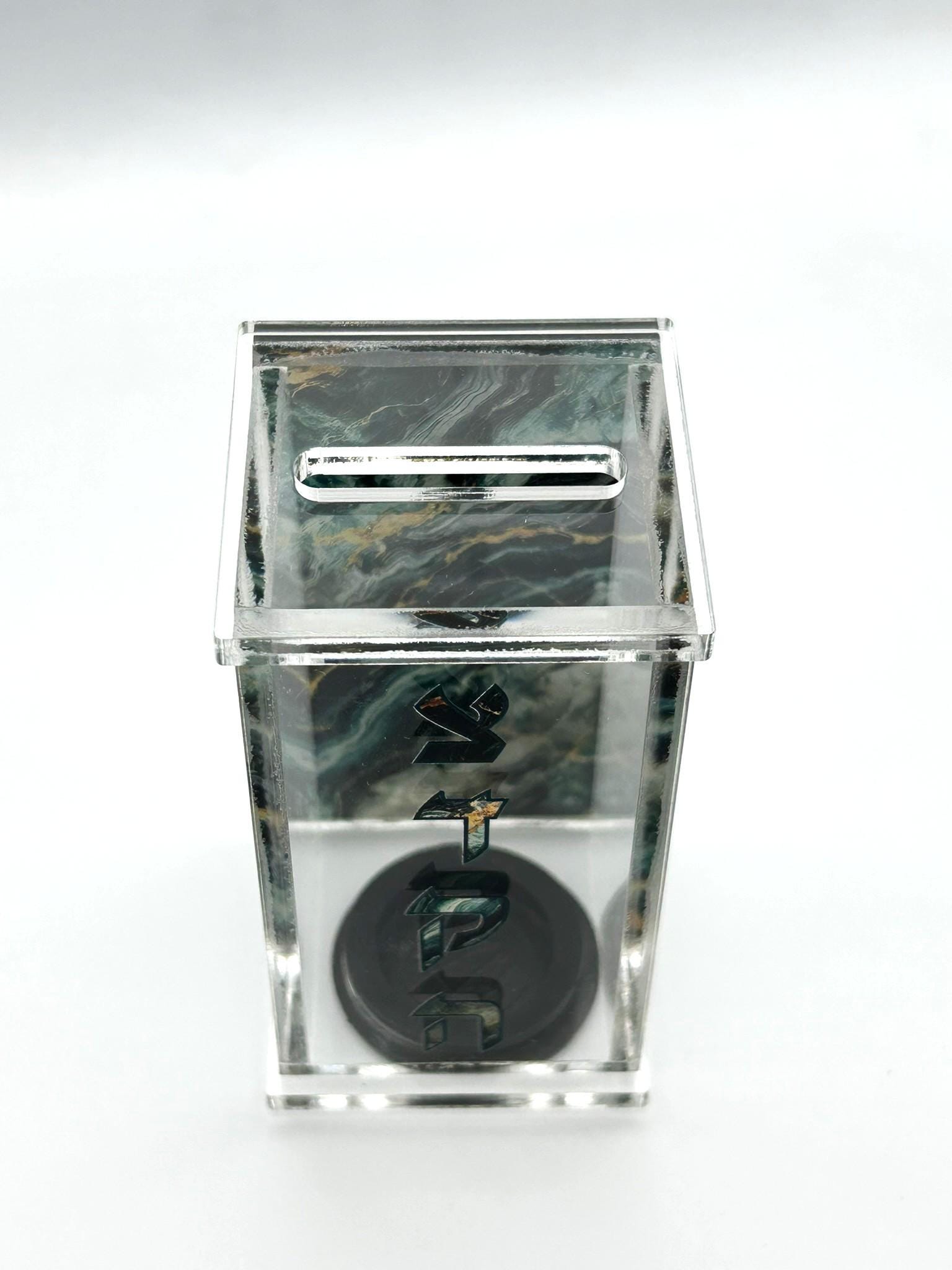 Personalized Tzedaka Box With Mirror for Tefillin Bag - Charity