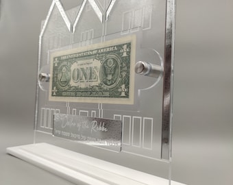 770 Rebbe Dollar display - Personalized - Silver with white base