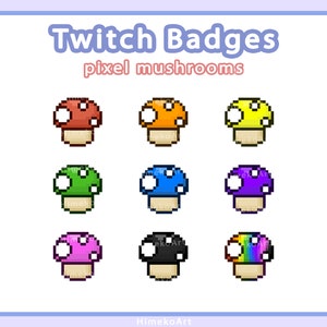 Pixel Mushroom Twitch Badges - Kawaii Streaming Assets for Streamers / VTubers
