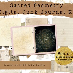 Sacred Geometry Digital Download Junk Journal Grimoire Ephemera Vintage Dark Academia Mystical Geometrical Scrapbook Pages Book of shadows