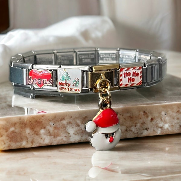 Italian charm bracelet - Italian charm christmas bracelet -Christmas Gift -Unique Christmas Bracelet-Christmas santa bracelet