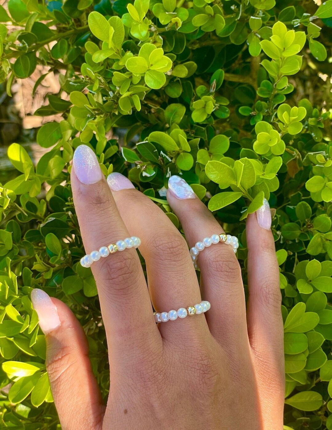 Pearl Ring Beaded Ring Elastic Ring Stretch Ring 14kt Etsy