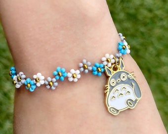 Totoro Zig Zag flower bead Bracelet | Ghibili inspired Daisy Flower  | Gift For her | Handmade Anime jewelry