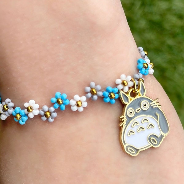 Totoro Zig Zag flower bead Bracelet | Ghibili inspired Daisy Flower  | Gift For her | Handmade Anime jewelry