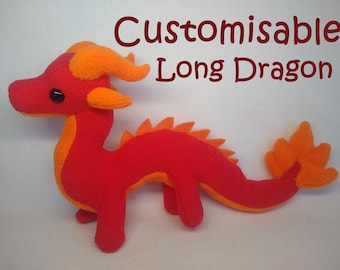 Customisable Handmade Long Dragon Plush - Made to Order, Bean Bag Tail