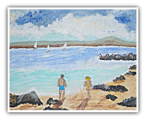 Coastal Landscape Painting: Beach House Wall Art, Acrylic Seascape