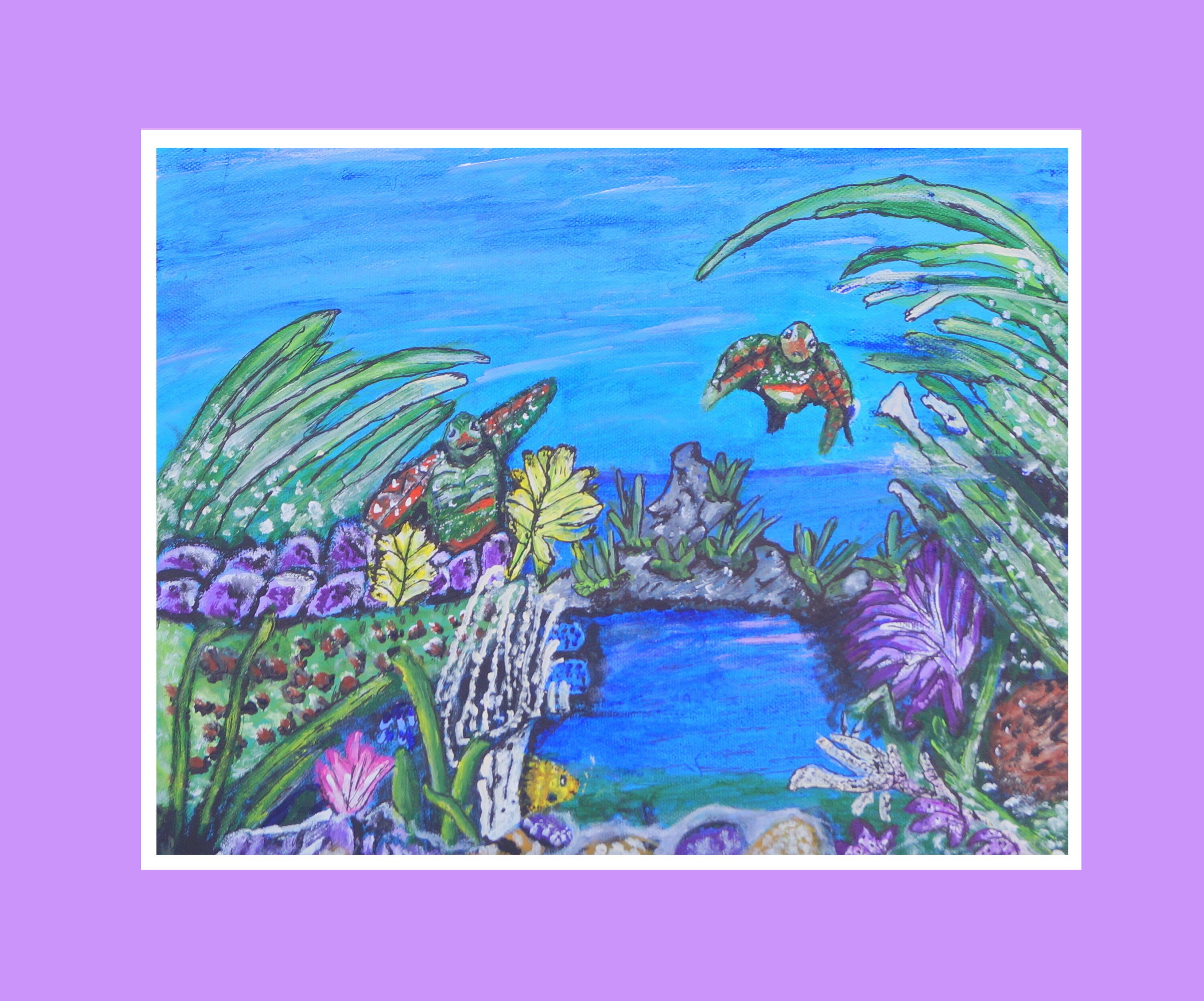 Sea Turtle Wall Art, of Under the Sea Decor, an Original Painting for