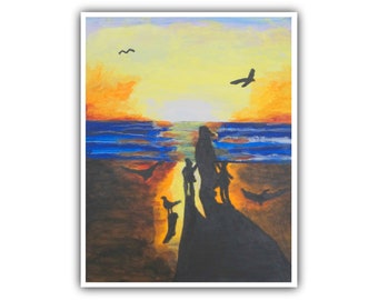 Minimalist Mother and Baby Silhouette, Women Wall Art, Quiet Bonding Scene, Serene Mood (11x14 Canvas)