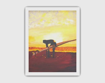 Peaceful Hand-Painted Acrylic Surf Woman Artwork, Coastal Bedroom Decor (11x14 Canvas)