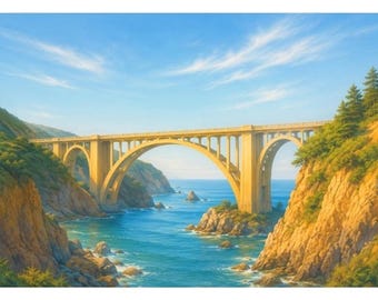 Bixby Bridge Big Sur California Art Print, Serene Landscape Decor (4 Sizes)