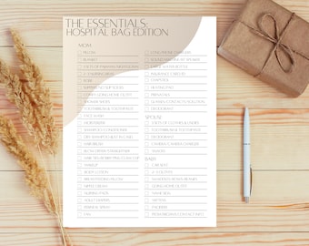Printable Hospital Bag Checklist | Labor and Delivery Checklist for Hospital Bag | Hospital Bag Checklist for Birth | Instant Download