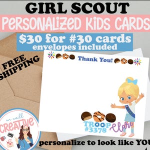 Pfadfinderin Cookie Dankeschön-Notizen mit Umschlägen benutzerdefinierte Girl Scout-Notizen, Cookie Dankeschön, Gänseblümchen Dankeschön, personalisierte Brownie Dankeschön